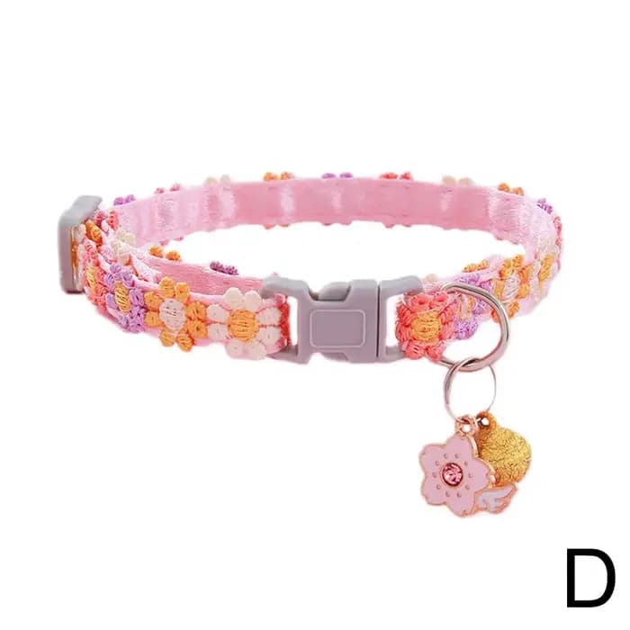 Collier de chat à fleurs arc-en-ciel, avec cloche, chaton, chiot, boucle réglable, dentelle colorée, accessoires pour chiens