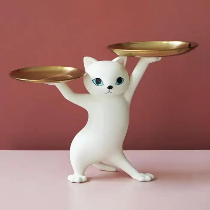 Statue de plateau de chat en résine de dessin animé