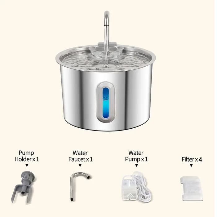 Fontaine d'eau pour chat en acier inoxydable