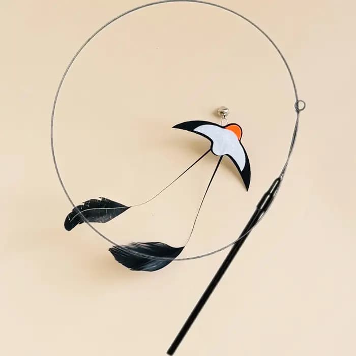 Jouet interactif pour chat, Simulation drôle de plume d'oiseau avec cloche, bâton de chat, jouet pour chaton, baguette Teaser, fournitures pour animaux de compagnie