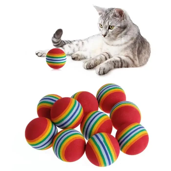 Balle colorée en mousse naturelle pour chat, 10 pièces, jouets interactifs pour chat, hochet à mâche