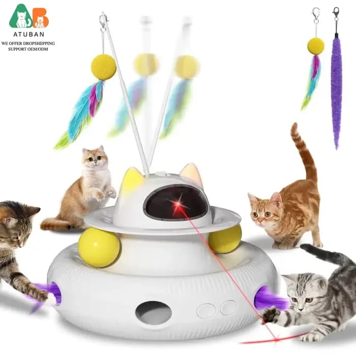 ATUBAN Jouets interactifs 4-en-1 pour chats avec bâton de chat intelligent rechargeable par USB