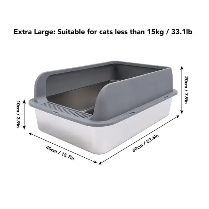 Bac à litière pour chat en acier inoxydable