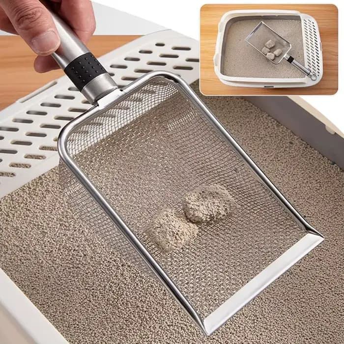 Pelle à litière pour chat en acier inoxydable, poignée durable, facile à nettoyer, conception anti-odeur, pelle à excréments pour animaux de compagnie