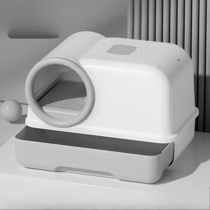 Bac à litière pour chat avec couloir et tiroir | Toilettes entièrement fermées pour contrôle des odeurs et anti-suivi |