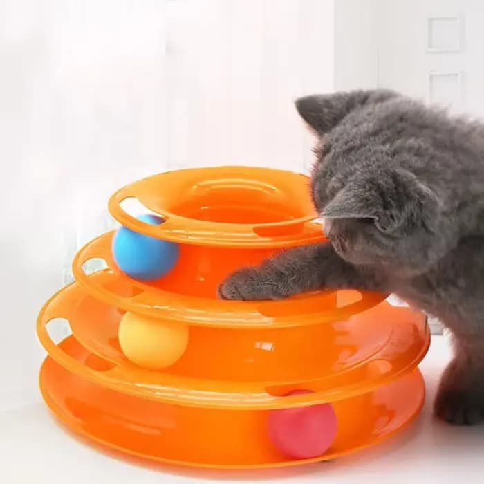 Jouet pour chat : Plateau interactif à trois niveaux avec balles