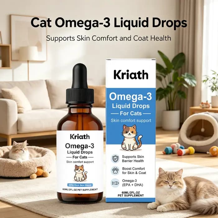 Kriath Cats Omega-3 Gouttes Liquides Nourrissantes pour Illuminer le Pelage, Maintenir la Vitalité Q