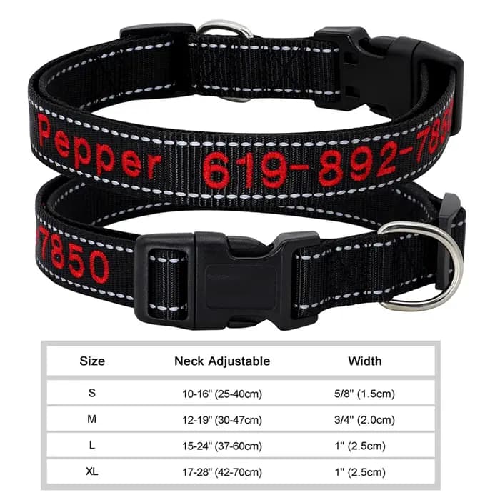 Collier de chien brodé en Nylon réglable
