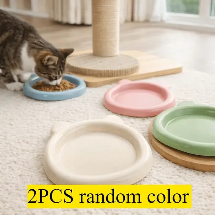 Ensemble de 2 bols peu profonds pour chat, anti-fatigue des poils, à rebord large et profil bas, pour nourriture et eau, design mignon pour chatons