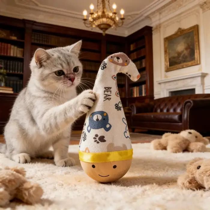 Jouet pour chat Wobble Cat avec plumes artificielles vibrantes - Mouvements et oscillations