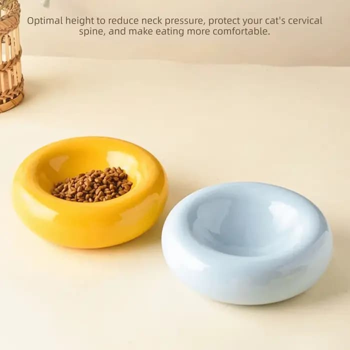 Bol pour chat en céramique lisse de forme donut, à ouverture large, esthétique et multifonctionnel, pour animaux de compagnie