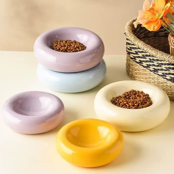 Bol pour chat en céramique minimaliste, forme donut, grande capacité, antidérapant, design esthétique, pour la maison
