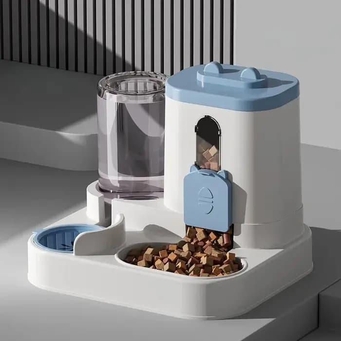 Distributeur automatique de nourriture pour chats avec fontaine à eau intégrée et design anti-déversement