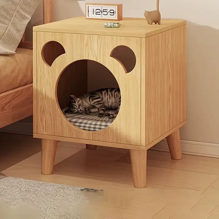 Maison pour chat en bois - Table de chevet - Nid de couchage intérieur confortable pour chats et chatons | Meubles pour chats