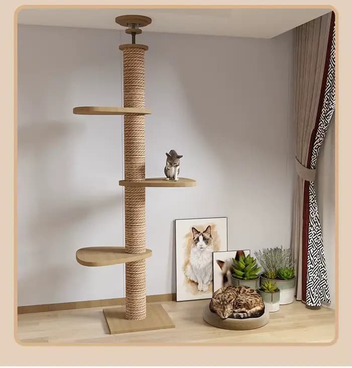 Maison d'arbre réglable pour chat, tour du sol au plafond, condo multi-niveaux avec poteau à gratter