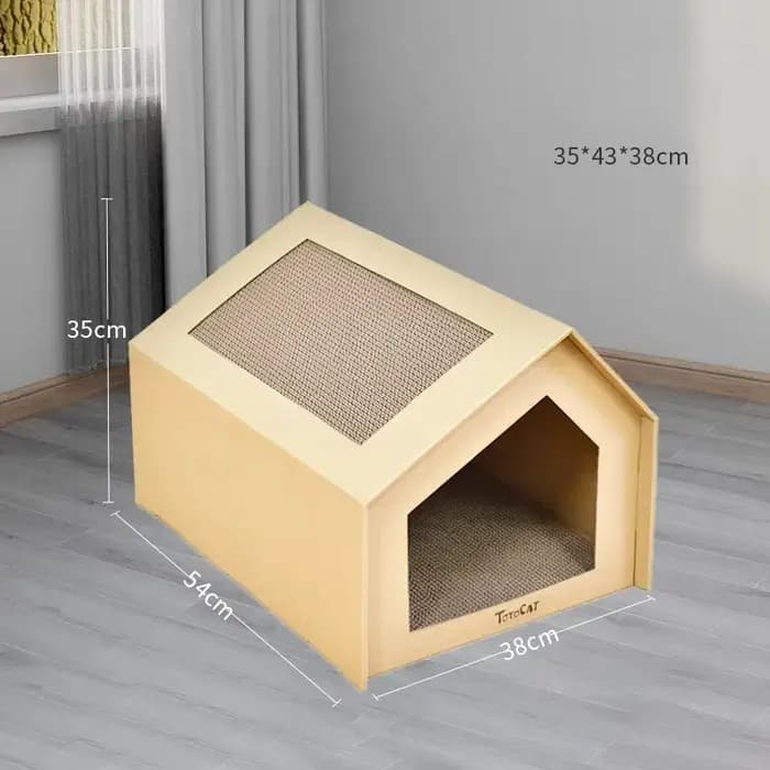 Maison de chat en papier avec tampons à gratter pour l'intérieur